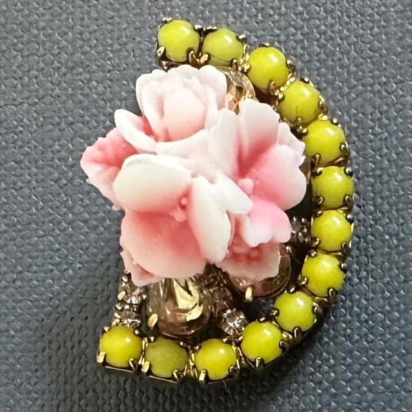 Elizabeth Cole Pink Floral and Citrine Bead Fan Earrings - NWOT - Picture 8 of 11